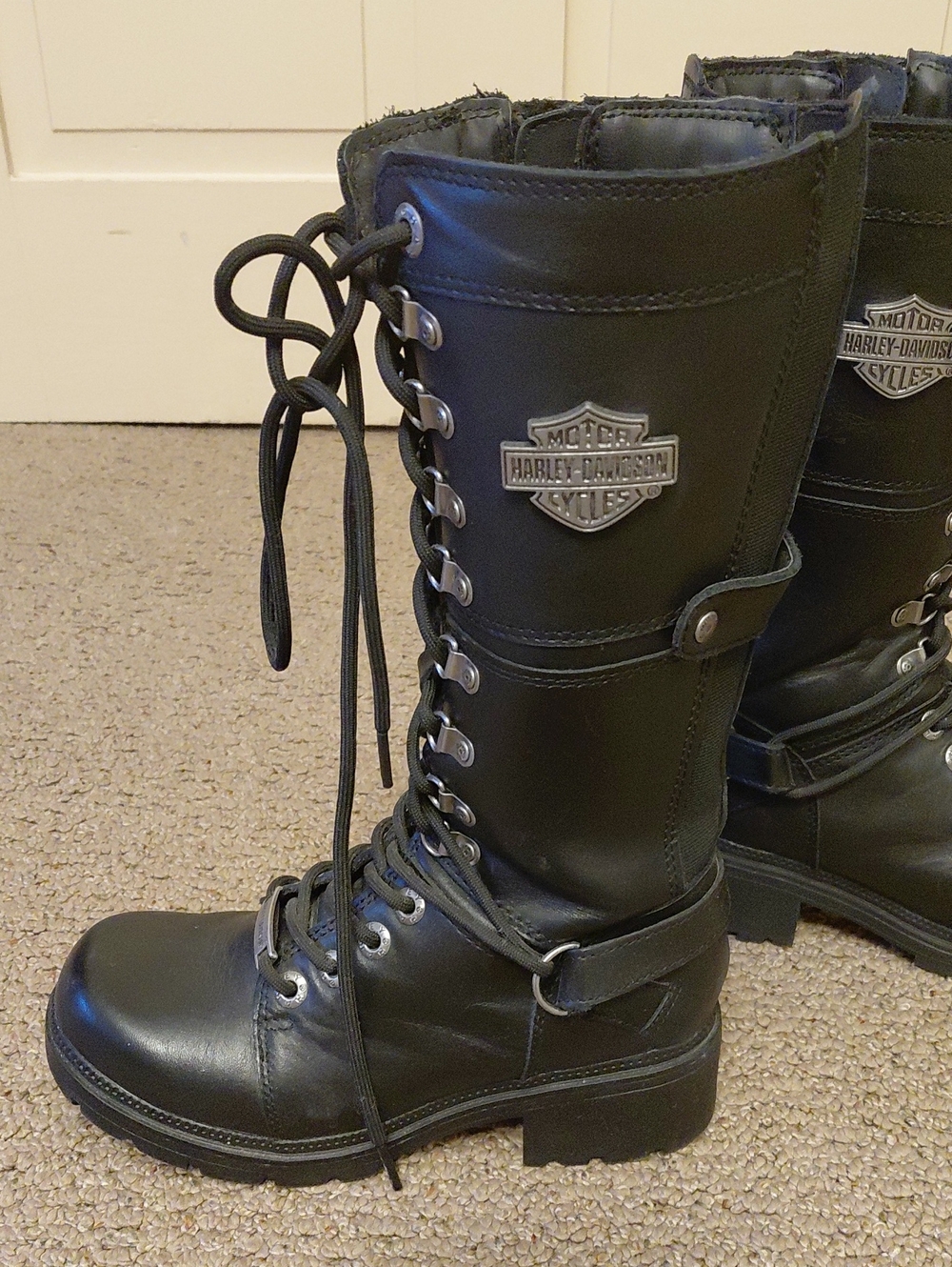 HARLEY DAVIDSON Knee High Black Leather Boots Size 5.5 - Picture 6 of 14